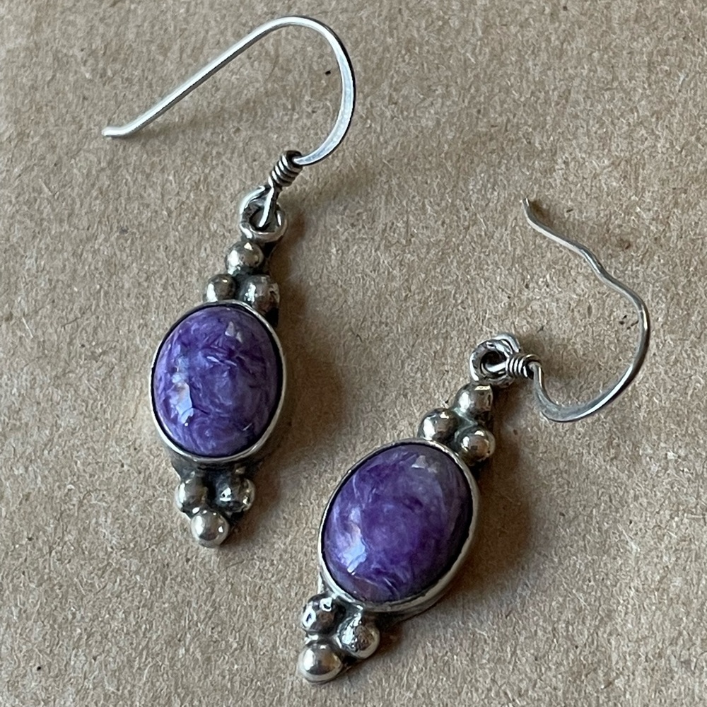 Vintage Charolite & Sterling silver earring by artist Running Bear